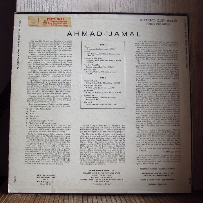 Платівка Ахмад Джамал Тріо | The Ahmad Jamal Trio – Volume IV