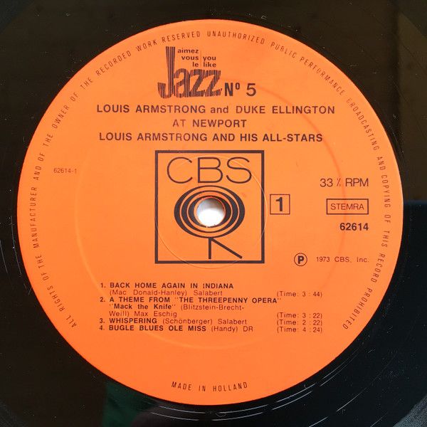 Платівка Louis Armstrong And His Allstars, Duke Ellington And His Orchestra – At Newport |Луї Армстронг та його Allstars, Дюк Еллінгтон та його оркестр – у Ньюпорті