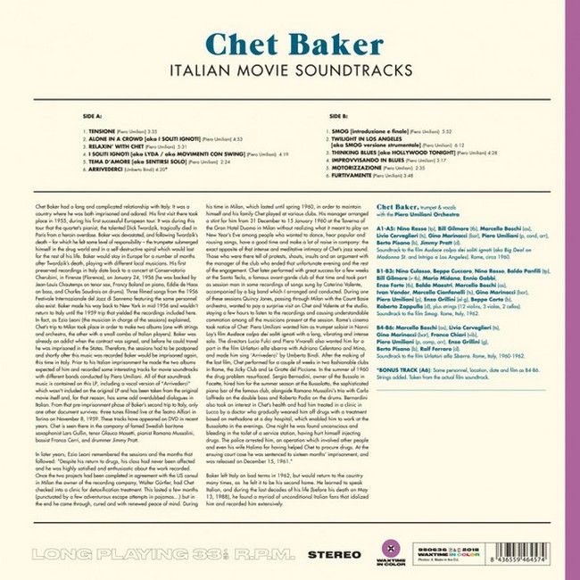 Chet Baker – Italian Movie Soundtracks (LP, Limited Edition, Reissue, Purple Vinyl)