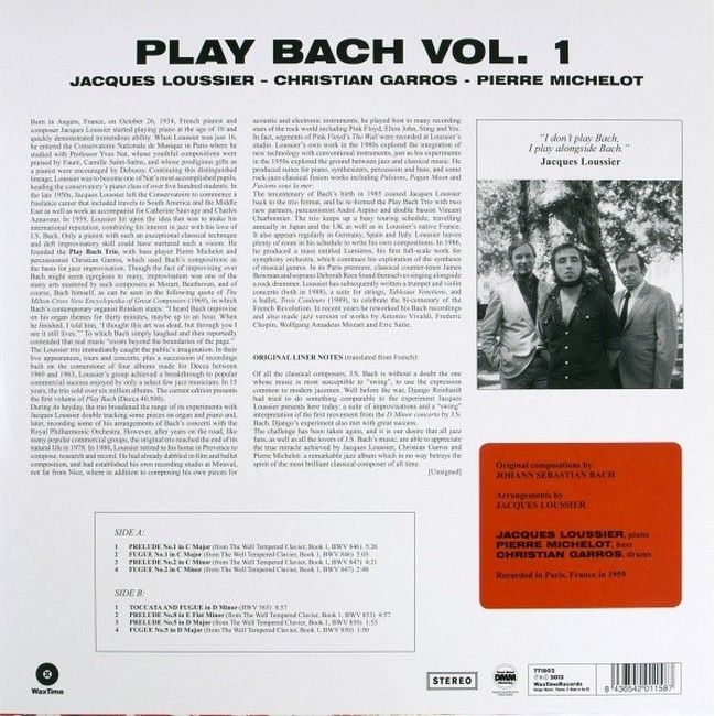 Jacques Loussier, Christian Garros, Pierre Michelot – Play Bach No.1 (LP, Album, Reissue, Remastered, Vinyl)