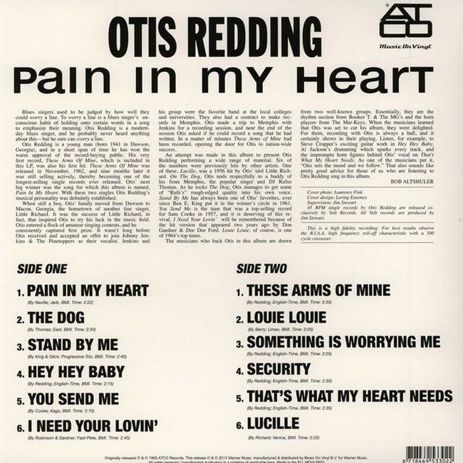 Otis Redding – Pain In My Heart (LP, Album, Stereo, 180g, Vinyl)