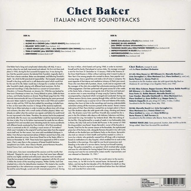 Chet Baker – Italian Movie Soundtracks (LP, Compilation, Limited Edition, Reissue, Remastered, 180g, Vinyl)