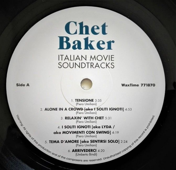 Chet Baker – Italian Movie Soundtracks (LP, Compilation, Limited Edition, Reissue, Remastered, 180g, Vinyl)