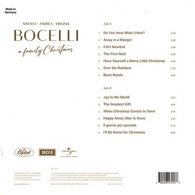 Платівка Andrea, Matteo, Virginia Bocelli – A Family Christmas|Андреа, Маттео, Вірджинія Бочеллі – Сімейне Різдво