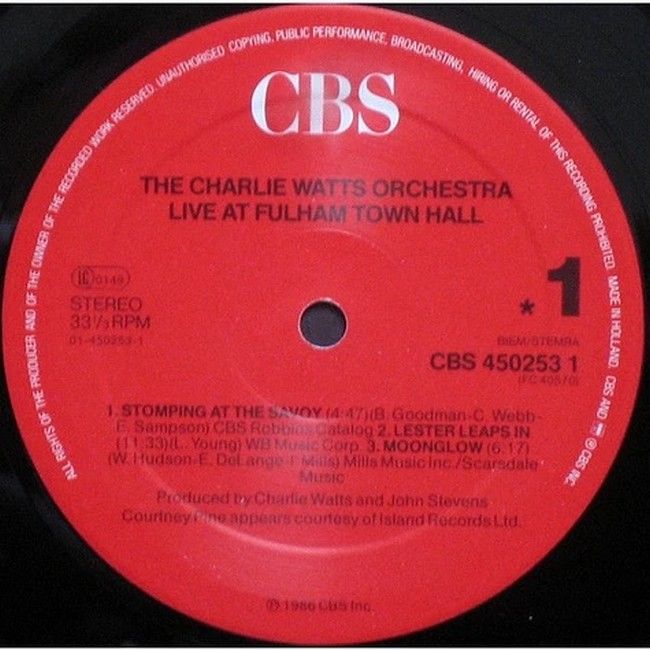 Платівка The Charlie Watts Orchestra – Live At Fulham Town Hall|Оркестр Чарлі Воттса-Наживо в Fulham Town Hall