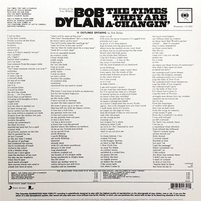Bob Dylan – The Times They Are A-Changin' (LP, Album, Reissue, Mono, 180 Gram, VInyl)