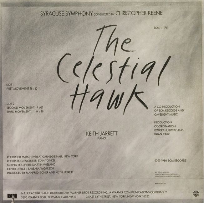 Платівка Кейт Джаррет | Keith Jarrett – The Celestial Hawk For Orchestra, Percussion And Piano