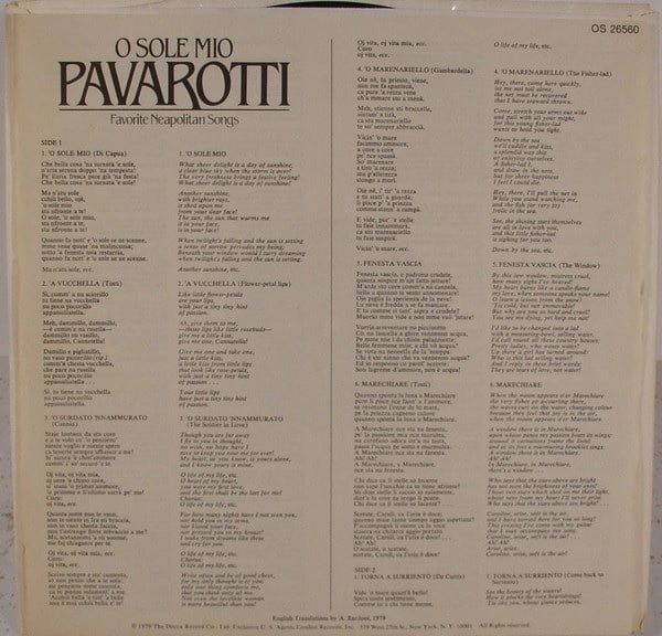 Luciano Pavarotti – O Sole Mio Favorite Neapolitan Songs (Vinyl)
