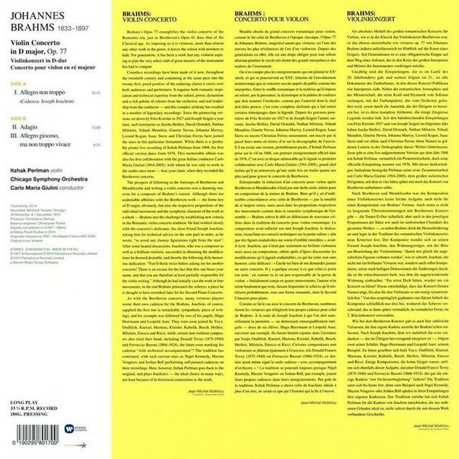 Brahms*, Itzhak Perlman, Chicago Symphony Orchestra*, Carlo Maria Giulini – Brahms: Violin Concerto (Vinyl)