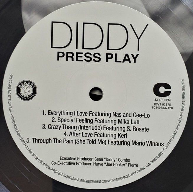 Diddy – Press Play (2LP, Album, Limited Edition, Reissue, Crystal-Clear Vinyl)