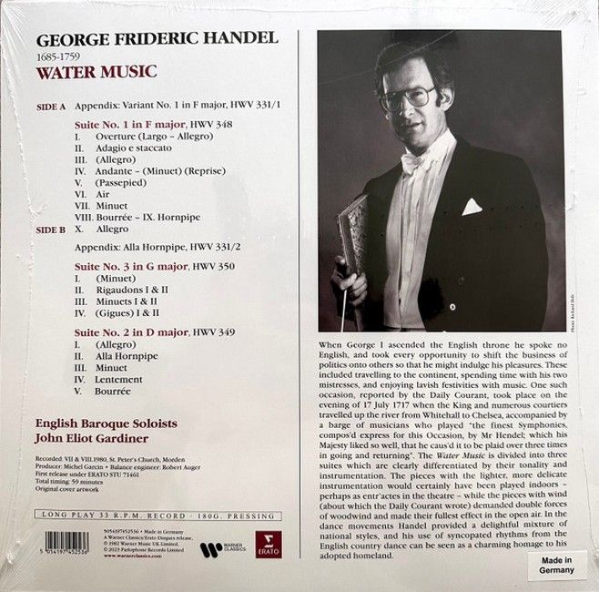 Handel - English Baroque Soloists, John Eliot Gardiner – Water Music (LP, Reissue, 180g, Vinyl)
