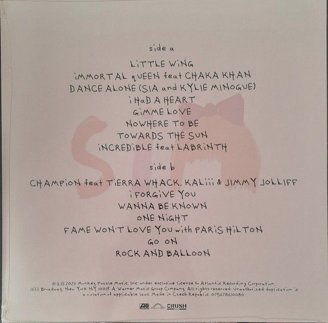 Sia – Reasonable Woman (LP, Album, Lavender Little Wing Vinyl)