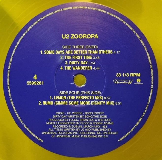 U2 – Zooropa (2LP, Album, Deluxe Edition, Limited Edition, Reissue, Yellow Transparent, 30th Anniversary, Vinyl)