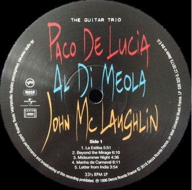 Paco De Lucia/Al Di Meola/John McLaughlin - The Guitar Trio (Vinyl)